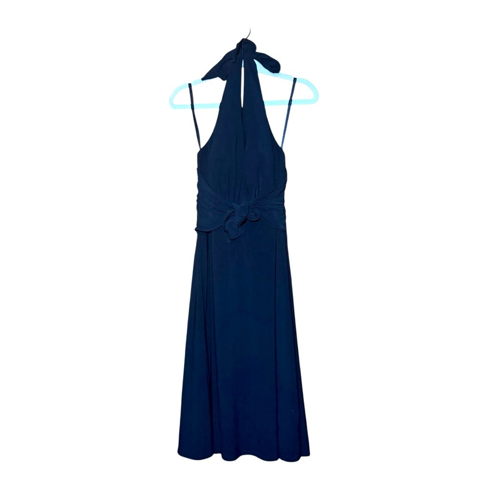 WHITE HOUSE BLACK MARKET Elegant Black Halter Dress with Tie Front M